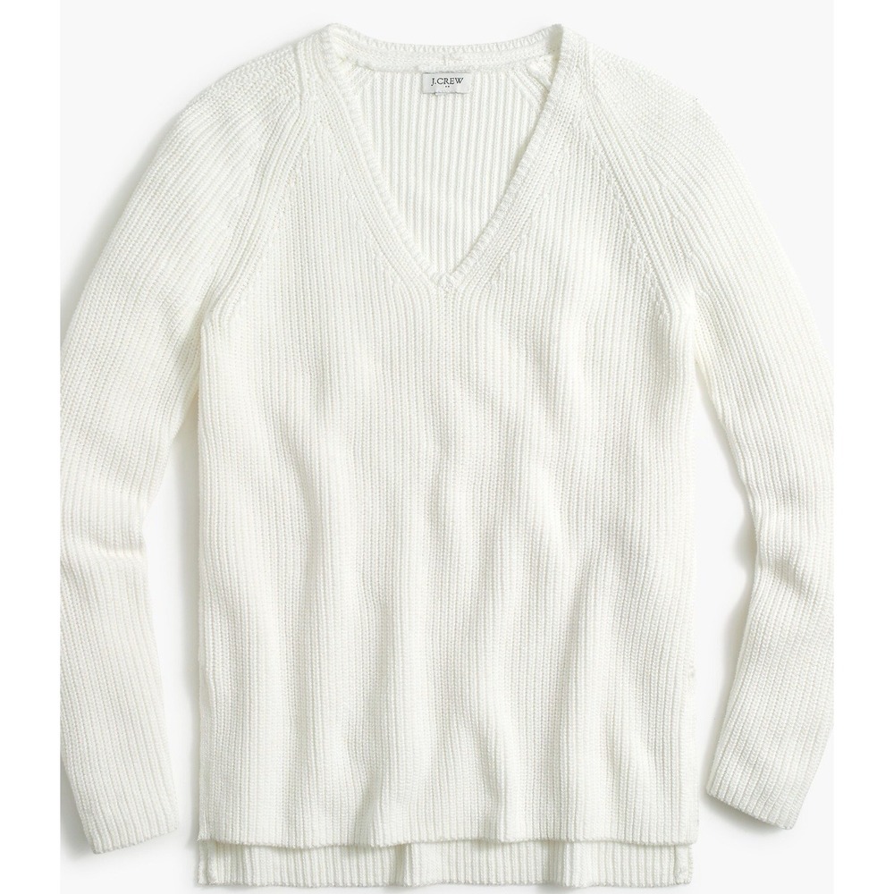 J. Crew Factory Cotton V-neck Tunic Sweater White Cotton Pullover Coastal XL